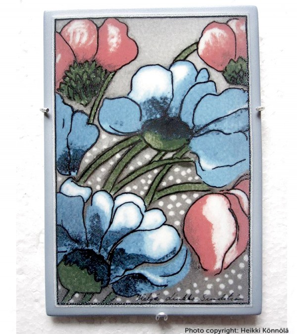 Arabia Heljä Liukko-Sundström seinälaatta 11x16 Sinistä ja punaista (2004)