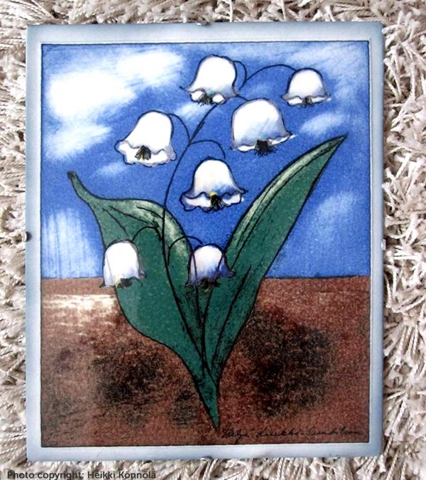 Arabia Heljä Liukko-Sundström seinälaatta 21x25,5 cm Kielo (1991)