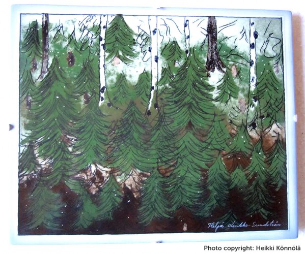 Arabia Heljä Liukko-Sundström seinälaatta 28x21 cm Kevätmetsä VAPO (2000)